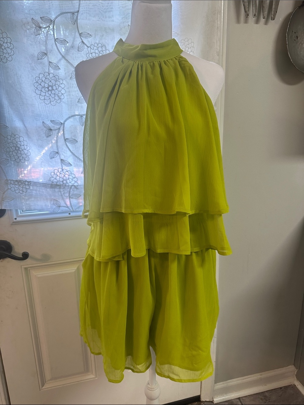 Layered Halter Romper in Lime Green